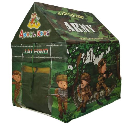 Army Foldable Play theme tent house with Led Lights Inside ( Big Size, Green) and with a Free Army Gun Set