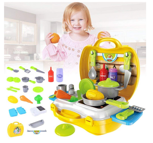 Kitchen Set Pretend Play Toys for Girls with Suitcase Carry Case