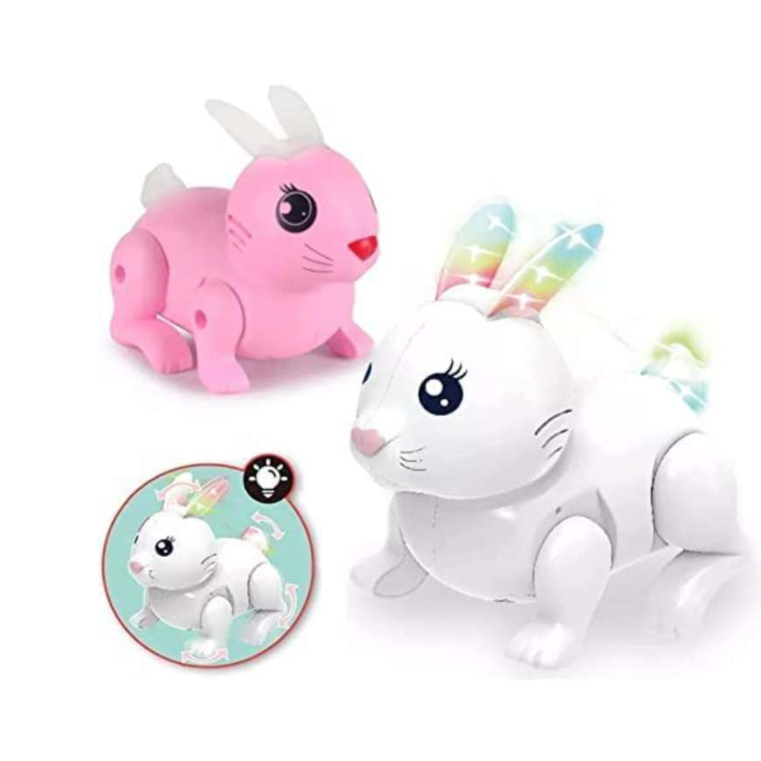 Walking Rabbit Figure Cute Pet Electronic Toy with Light and Sound - Color As Per Stock