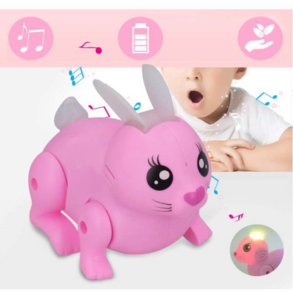 Walking Rabbit Figure Cute Pet Electronic Toy with Light and Sound - Color As Per Stock