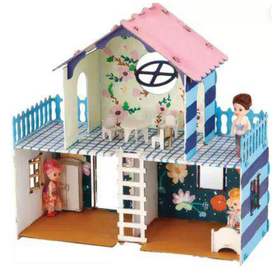 Roman Villa DIY wooden dollhouse with colors and furniture (Beige)
