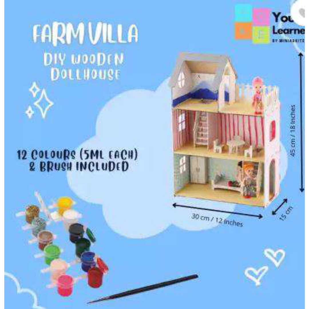 Young Learner Modern Villa DIY wooden dollhouse with colors and furniture (Beige)
