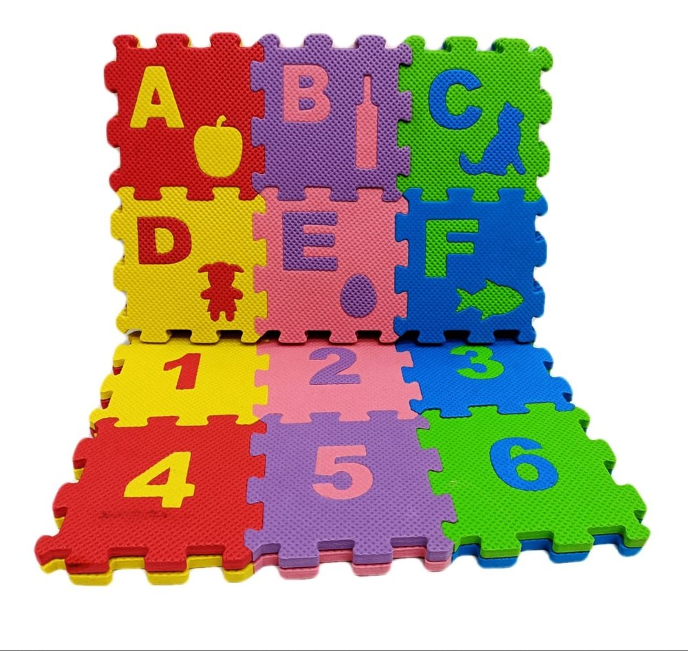 36 Pieces Mini Puzzle Foam Mat for Kids, Interlocking Learning Alphabet and Number Mat for Kids - Multi-Color