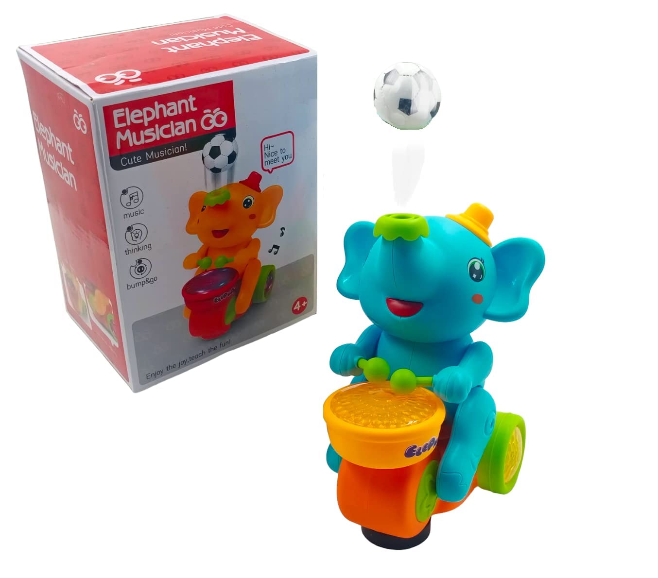 Cute Elephant Musician Toy with Music and Flashing Light (Multicolor)