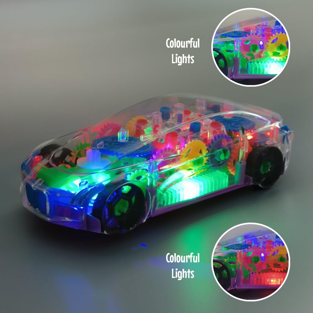 Concept Gear Racing Car with 3D Flashing Led Lights & Music for Kids - Transparent