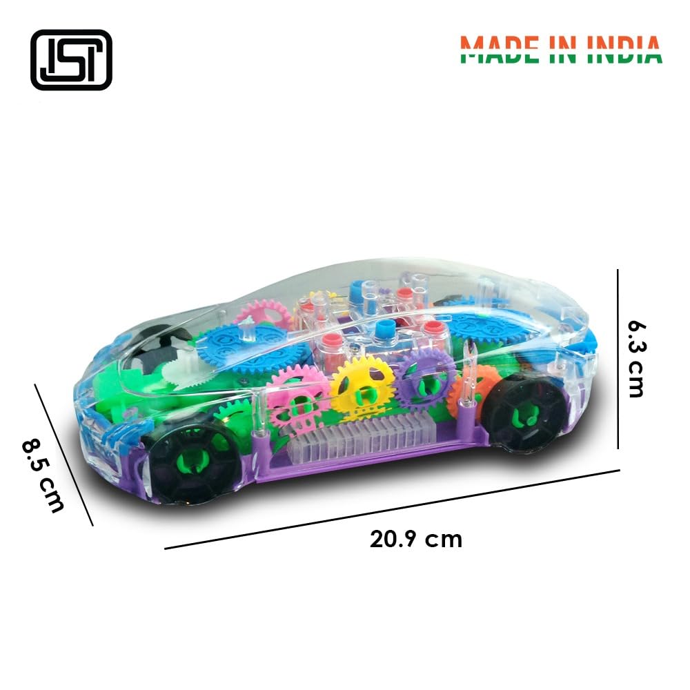 Concept Gear Racing Car with 3D Flashing Led Lights & Music for Kids - Transparent