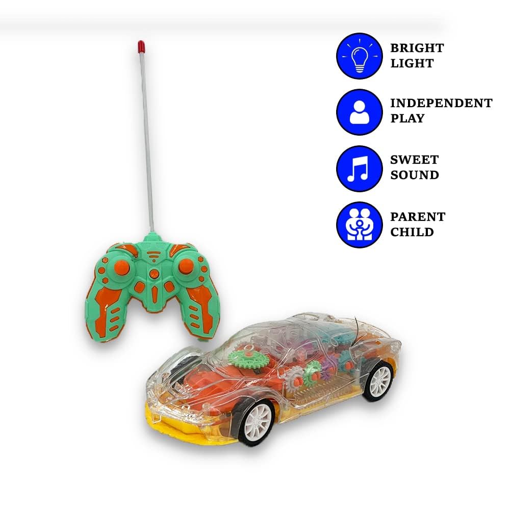 Transparent Gear Remote Car for Kids with 3D Lights & Music  (Multicolor)