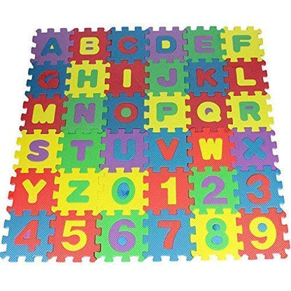 36 Pieces Mini Puzzle Foam Mat for Kids, Interlocking Learning Alphabet and Number Mat for Kids - Multi-Color