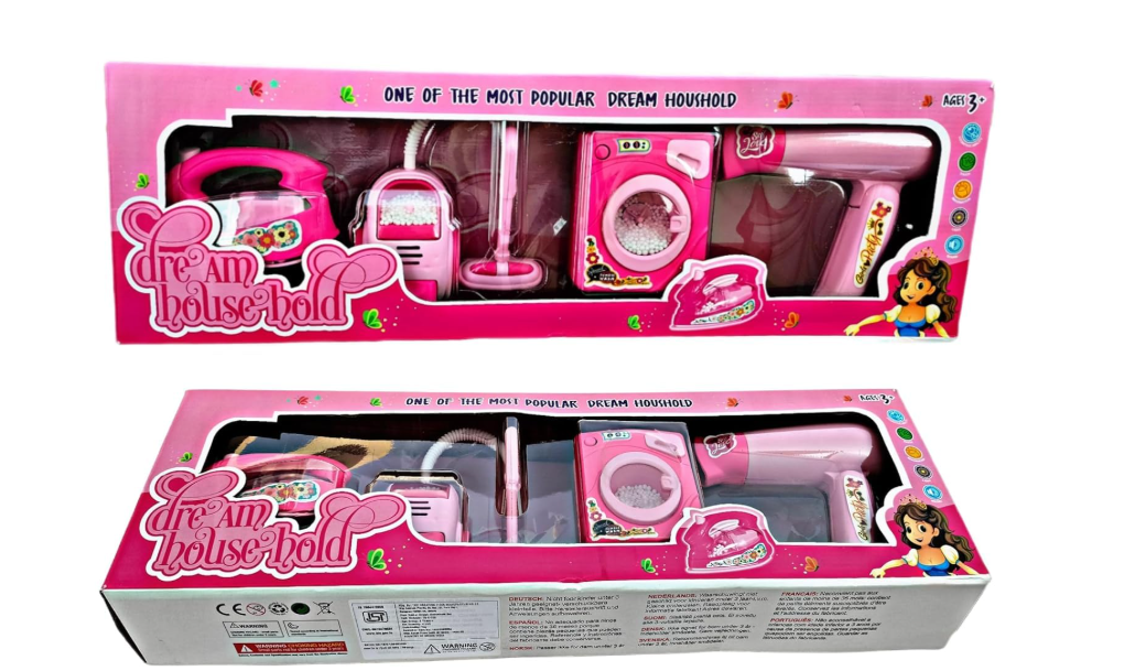 Household Set for Kids, (Set of 4) Pretend Play Set, Home appliances Kitchen Play Sets Toys for Girls-Pink