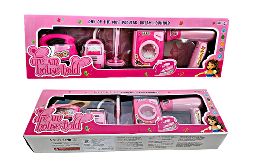 Household Set for Kids, (Set of 4) Pretend Play Set, Home appliances Kitchen Play Sets Toys for Girls-Pink