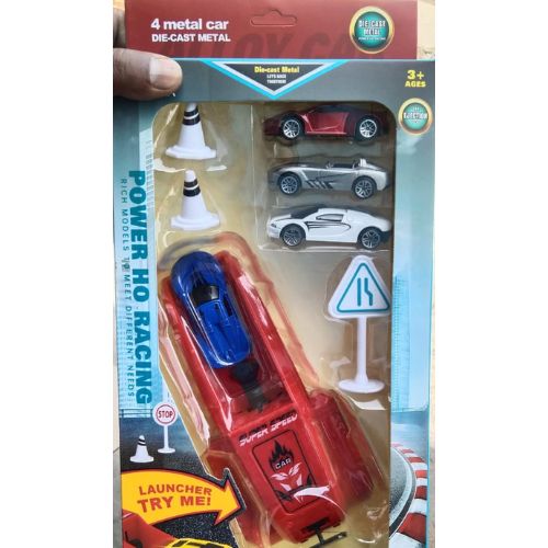 Launcher Cars Play Set Toys with 4 Pcs Die-Cast Metal Cars