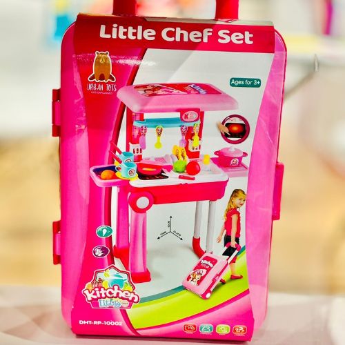 Chef 2 in 1 Kitchen Set, Pretend Play Trolly Kitchen Kit for Kids with Suitcase