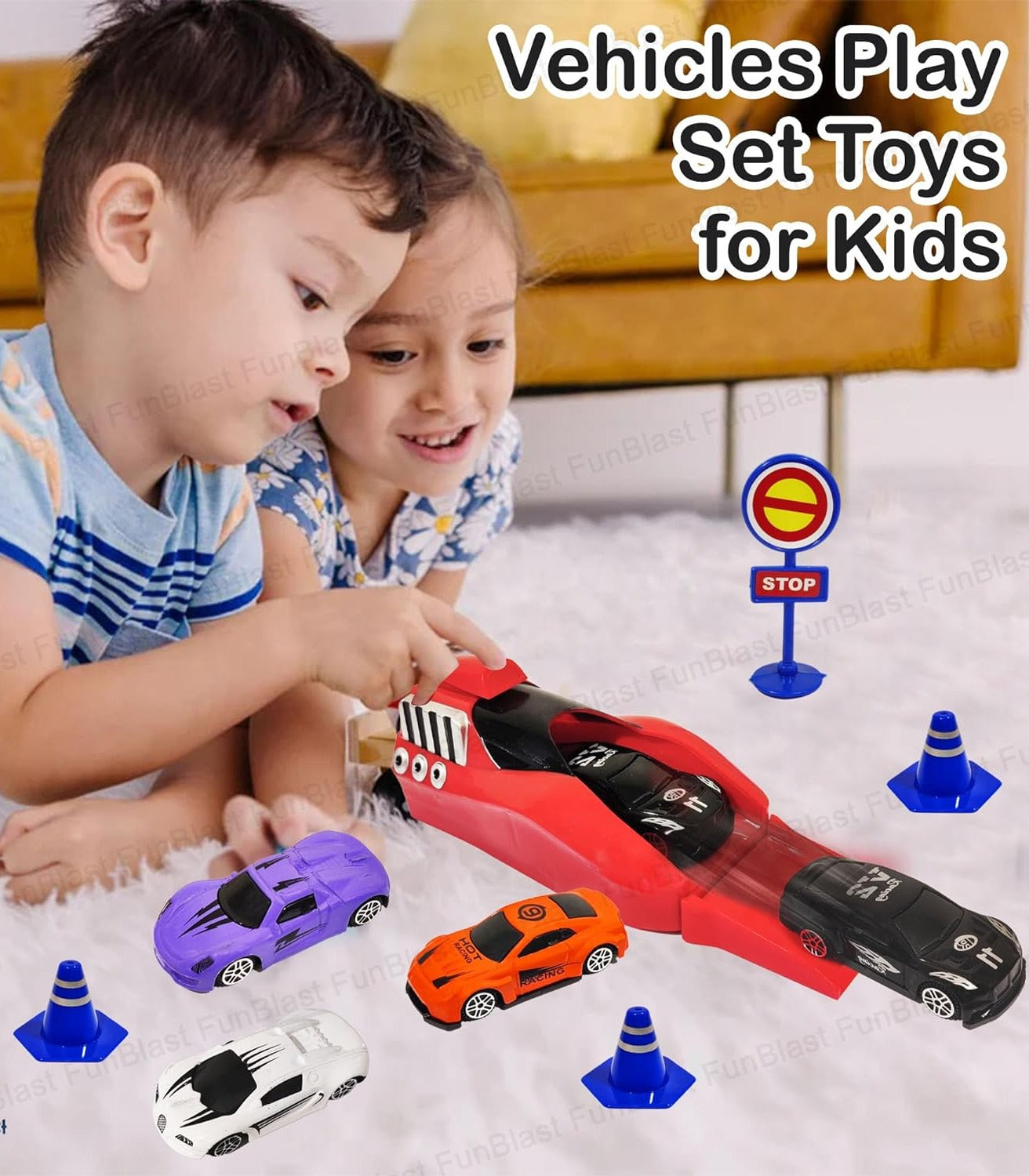 Launcher Cars Play Set Toys with 4 Pcs Die-Cast Metal Cars