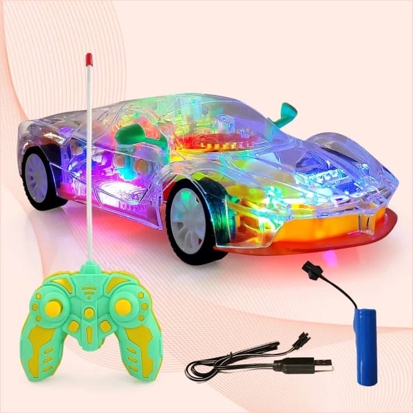 Transparent Gear Remote Car for Kids with 3D Lights & Music  (Multicolor)